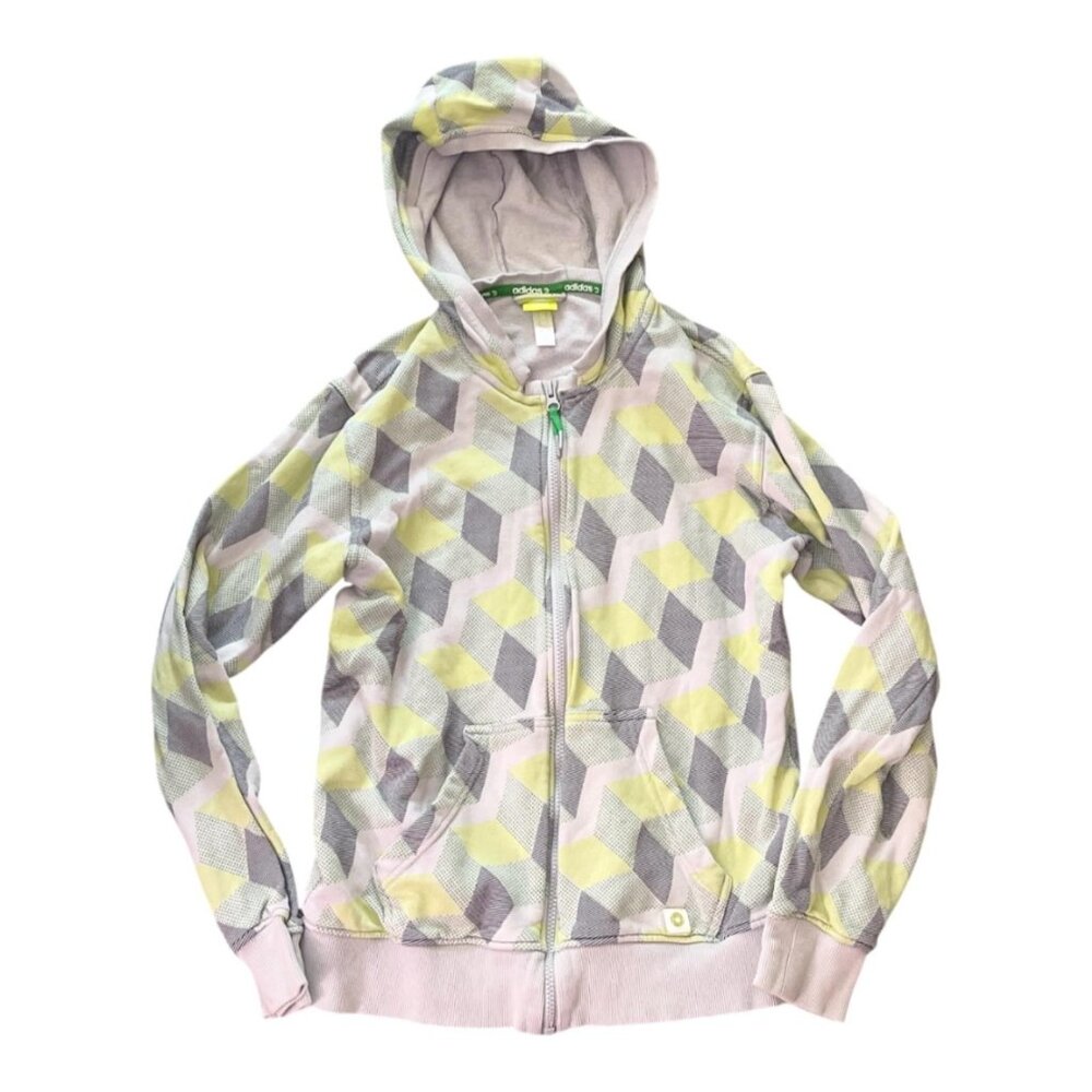 Adidas Neo Label Geometric Zip Hoodie Women’s Small Yellow Gray Pattern